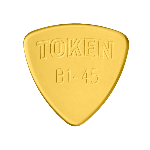 Token B1-45 Small Triangle guitar pick in Amber Ultem, 1.14mm thickness