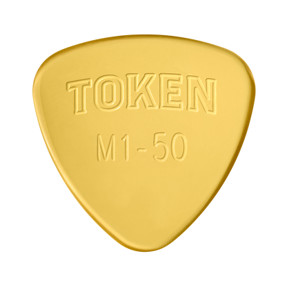 Token M1-50 Large Semi-Round guitar pick in Amber Ultem, 1.27mm thickness