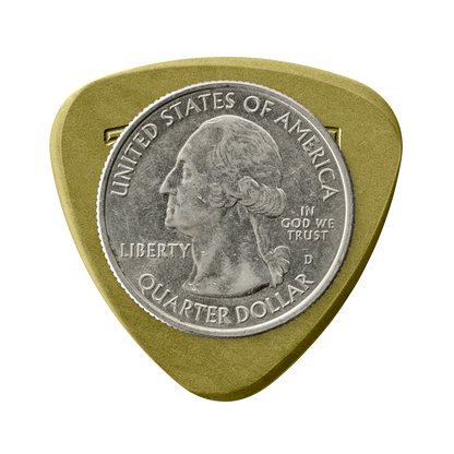 Token M3-50 Large Semi-Round guitar pick in Green Torlon with US quarter for size reference