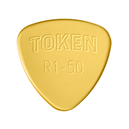 Token R1-50 Small Semi-Round guitar pick in Amber Ultem, 1.27mm thickness