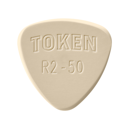 Token R2-50 Small Semi-Round guitar pick in Tan PEEK, 1.27mm thickness